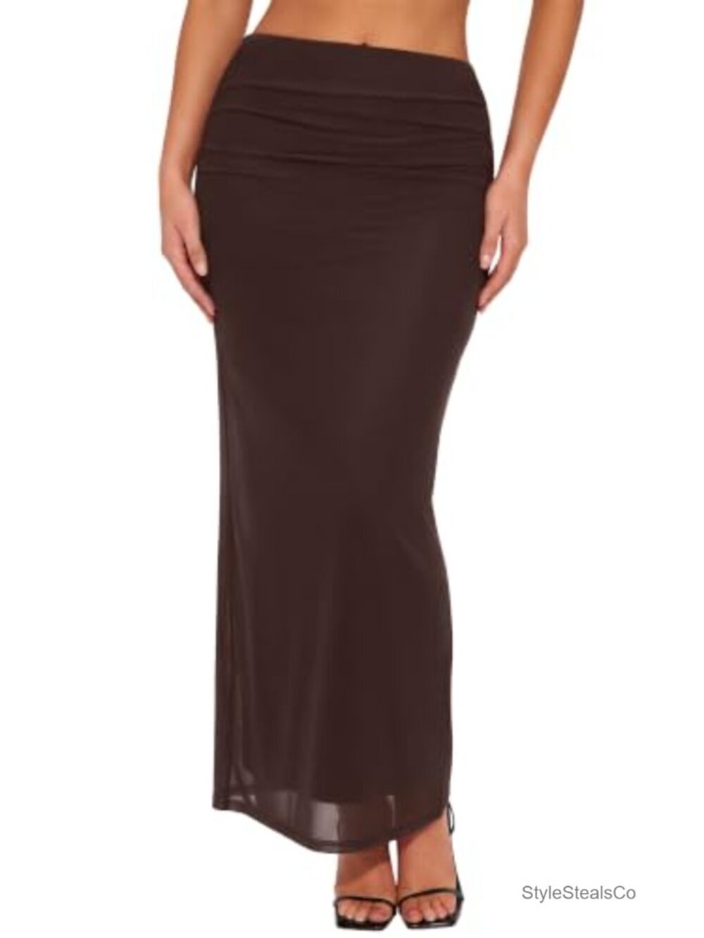 Womens Long Mesh Maxi Skirt Mid Waist A-Line Ruched Fashion Skirt Flowy